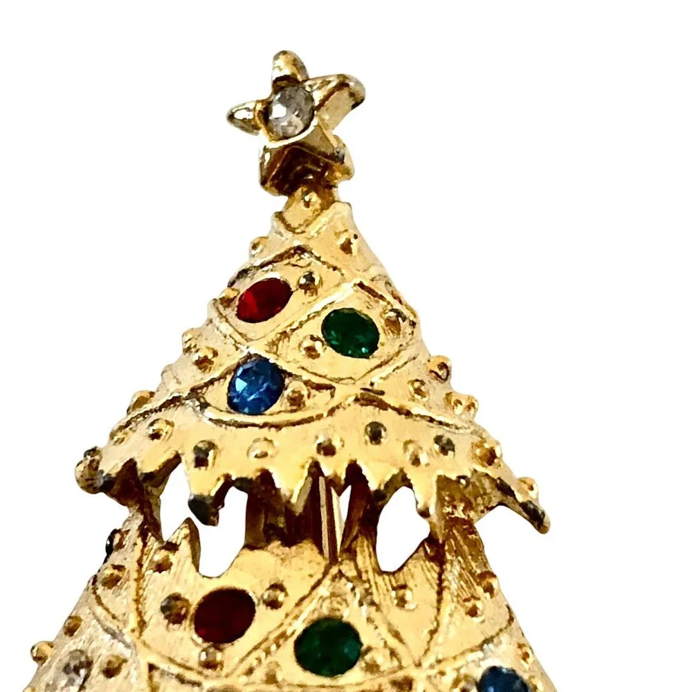 Eisenberg Ice Vintage Christmas Tree Pin Brooch Multi-Color Rhinestones Signed